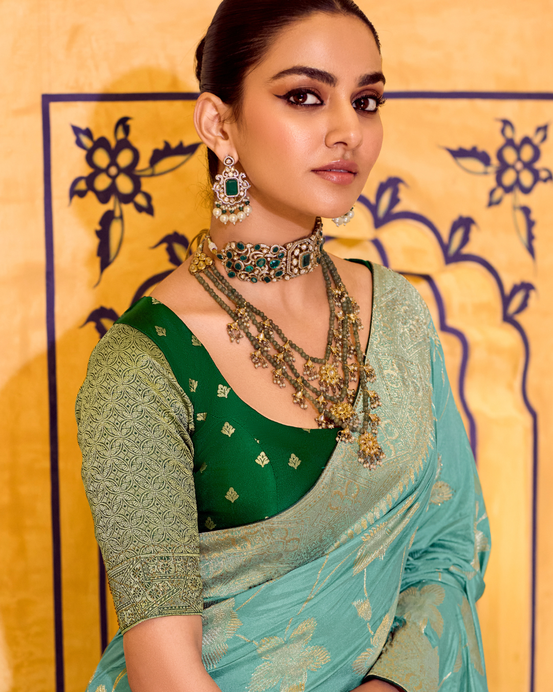 Light Blue Crepe Silk Designer Saree