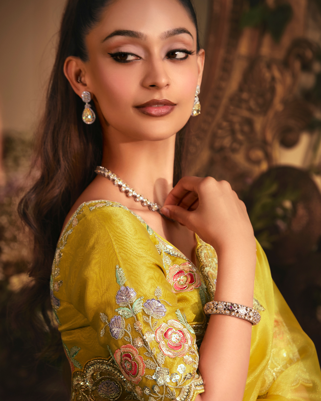 Yellow Tissue Organza Designer Saree