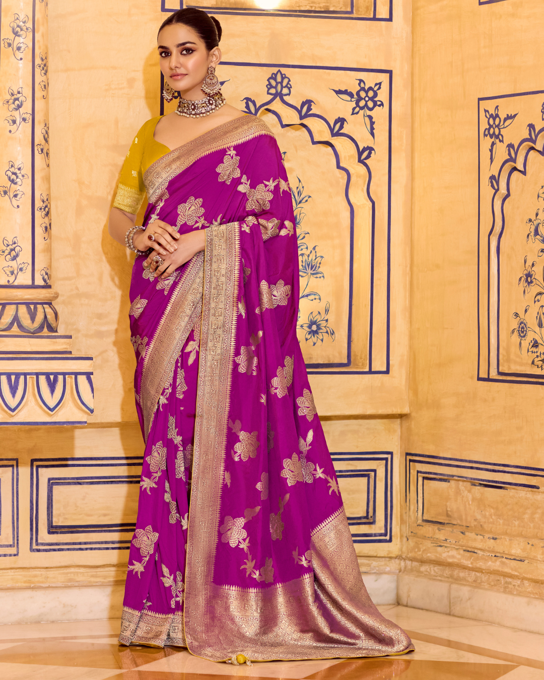 Purple Crepe Silk Designer Saree