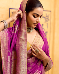 Purple Crepe Silk Designer Saree