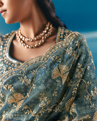 Blue Satin Organza Party Wear Saree