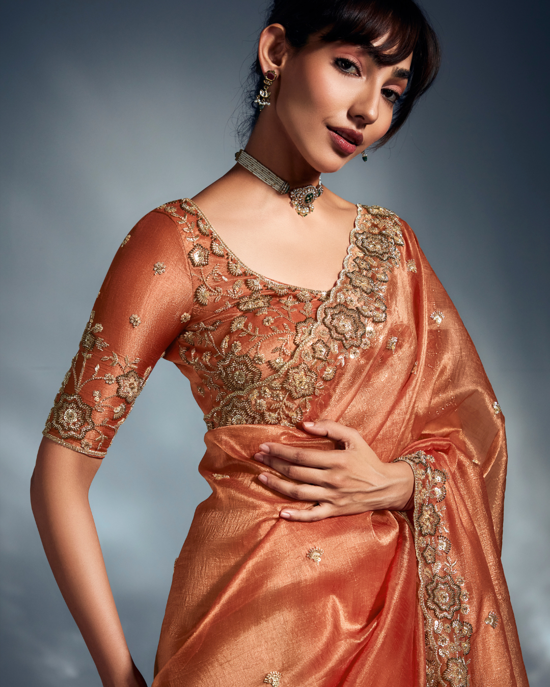 Orange Pure Ho Tissue Organza Saree