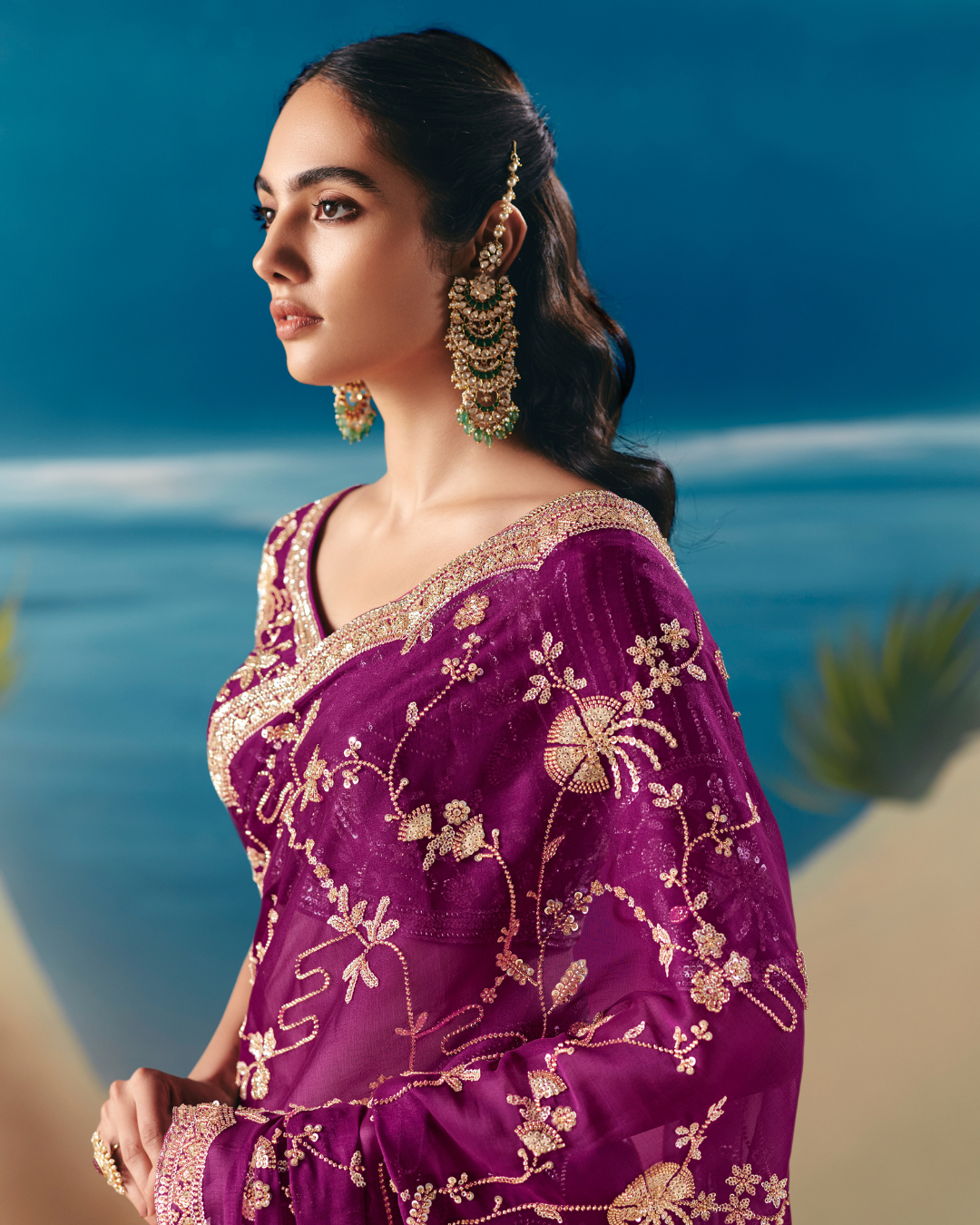 Purple Satin Organza Designer Saree