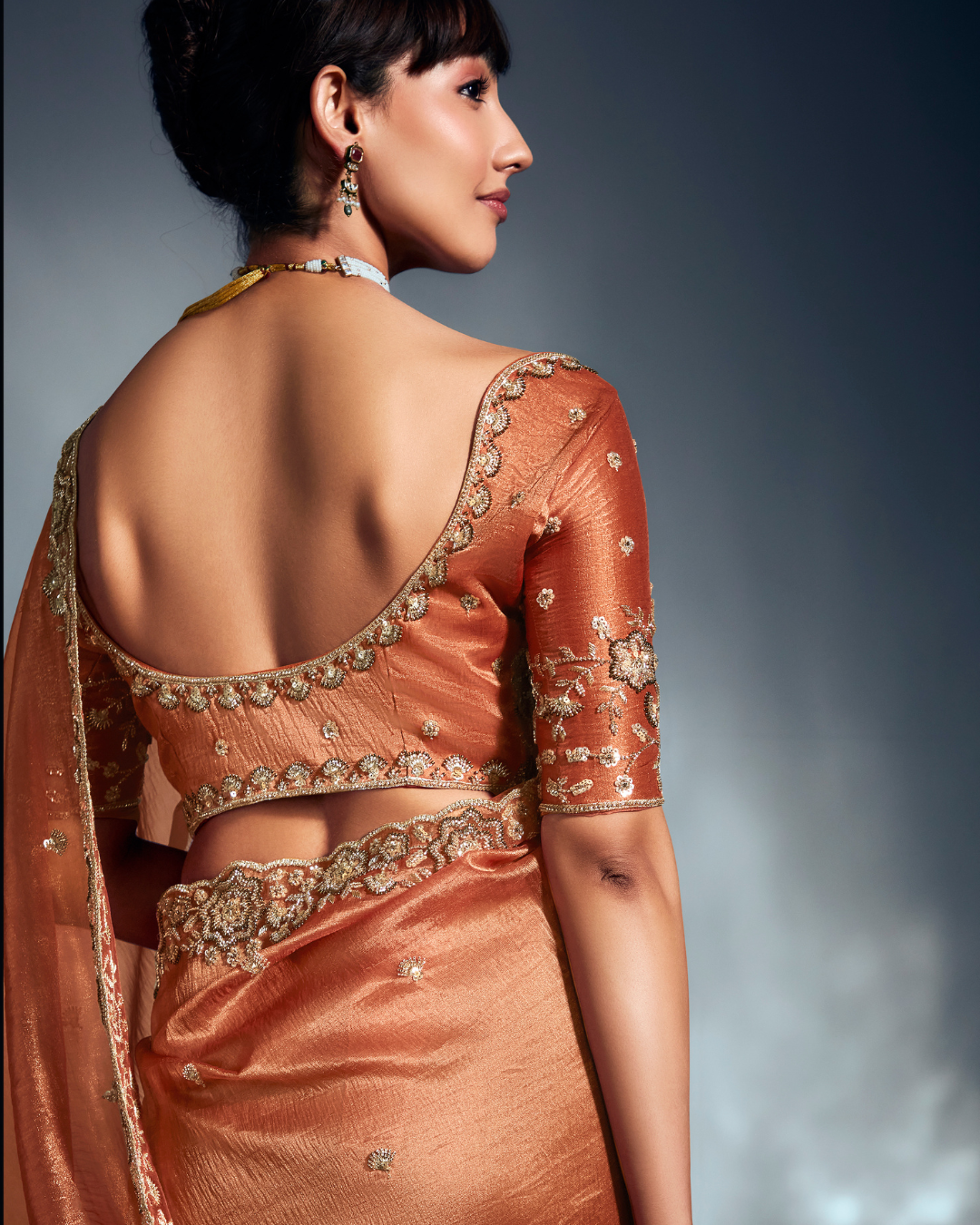 Orange Pure Ho Tissue Organza Saree