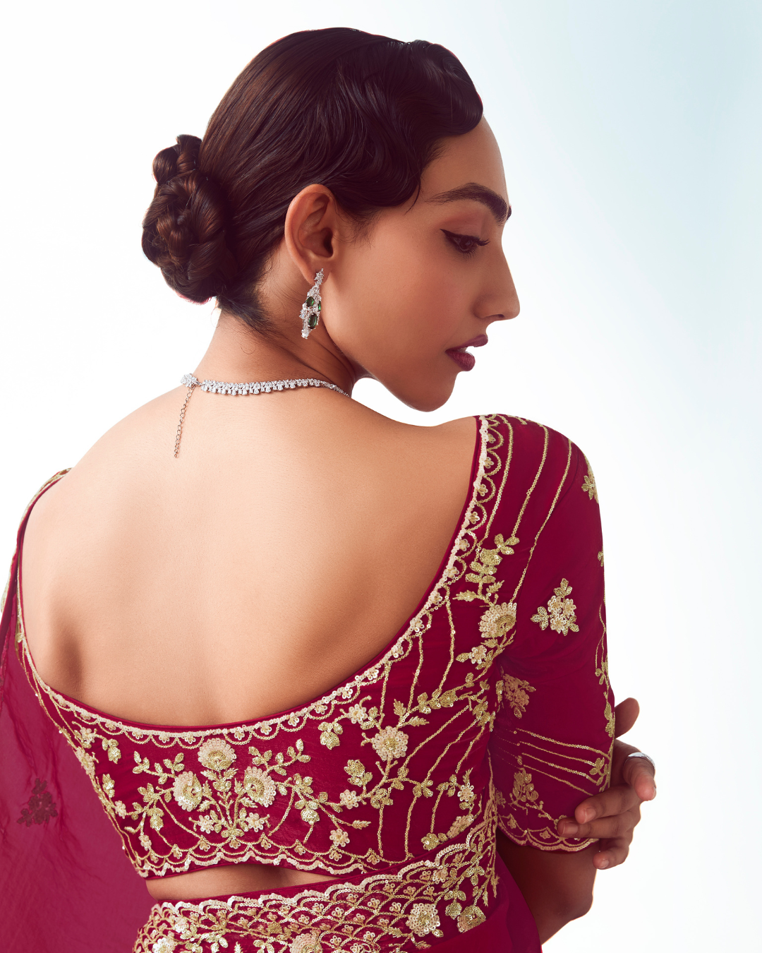 Red Handwork Embroidery Designer Saree