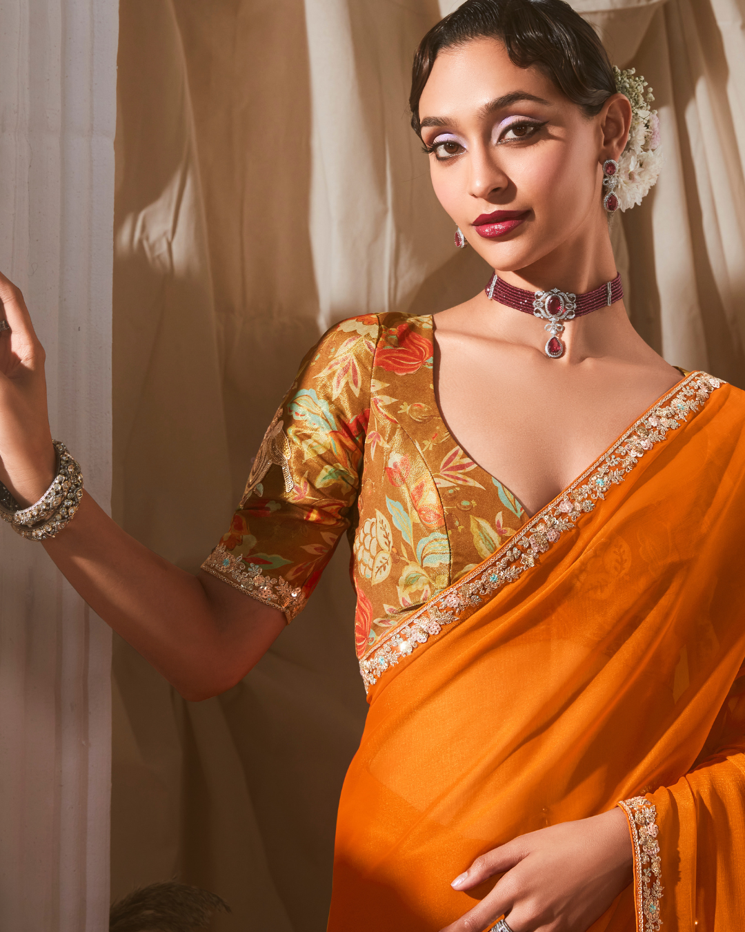 Orange Beautiful Georgette Saree