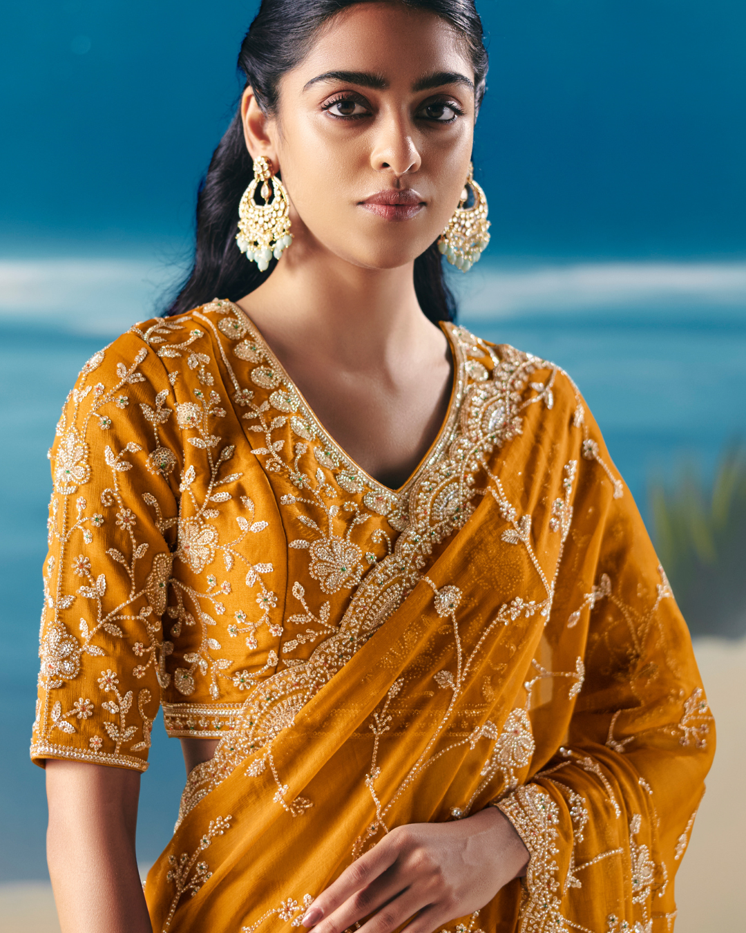 Yellow Satin Organza Designer Saree