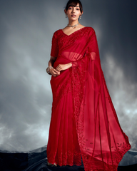 Red Pure Ho Tissue Organza Saree