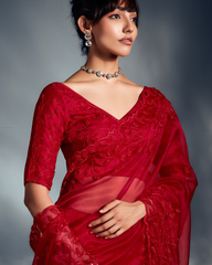 Red Pure Ho Tissue Organza Saree