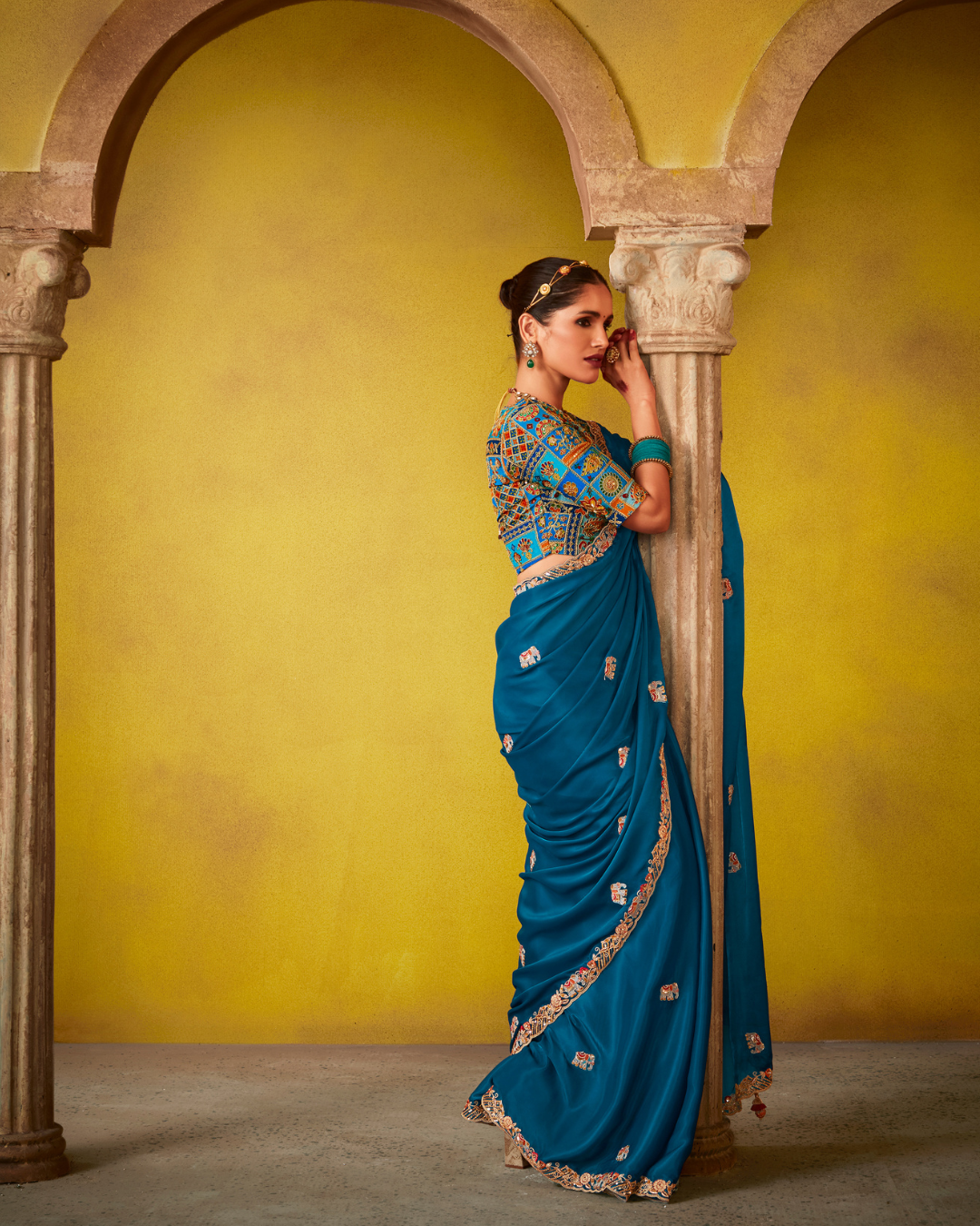 Blue Glass Tissue Designer Saree