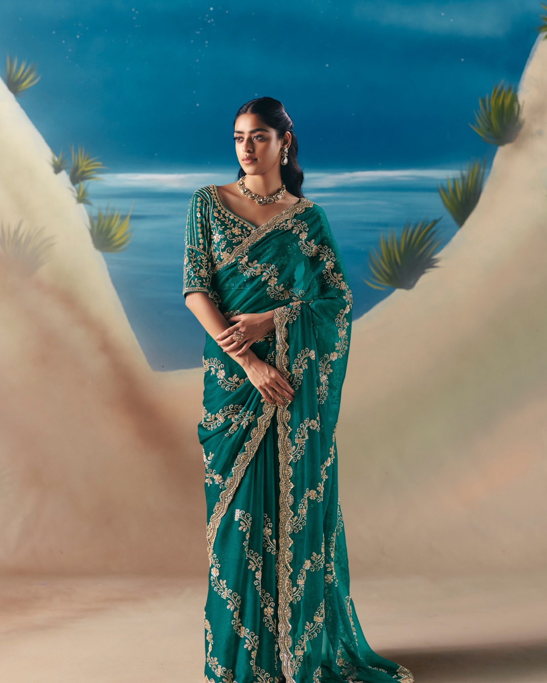 Green Satin Organza Designer Saree