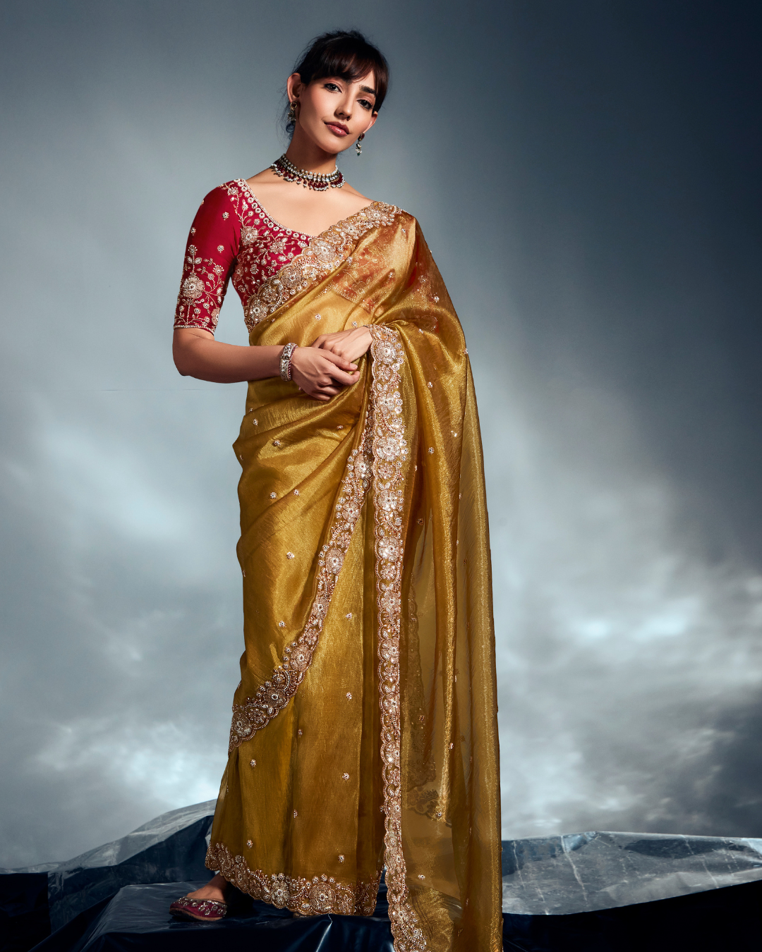 Yellow Pure Ho Tissue Organza Saree