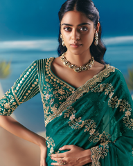Green Satin Organza Designer Saree