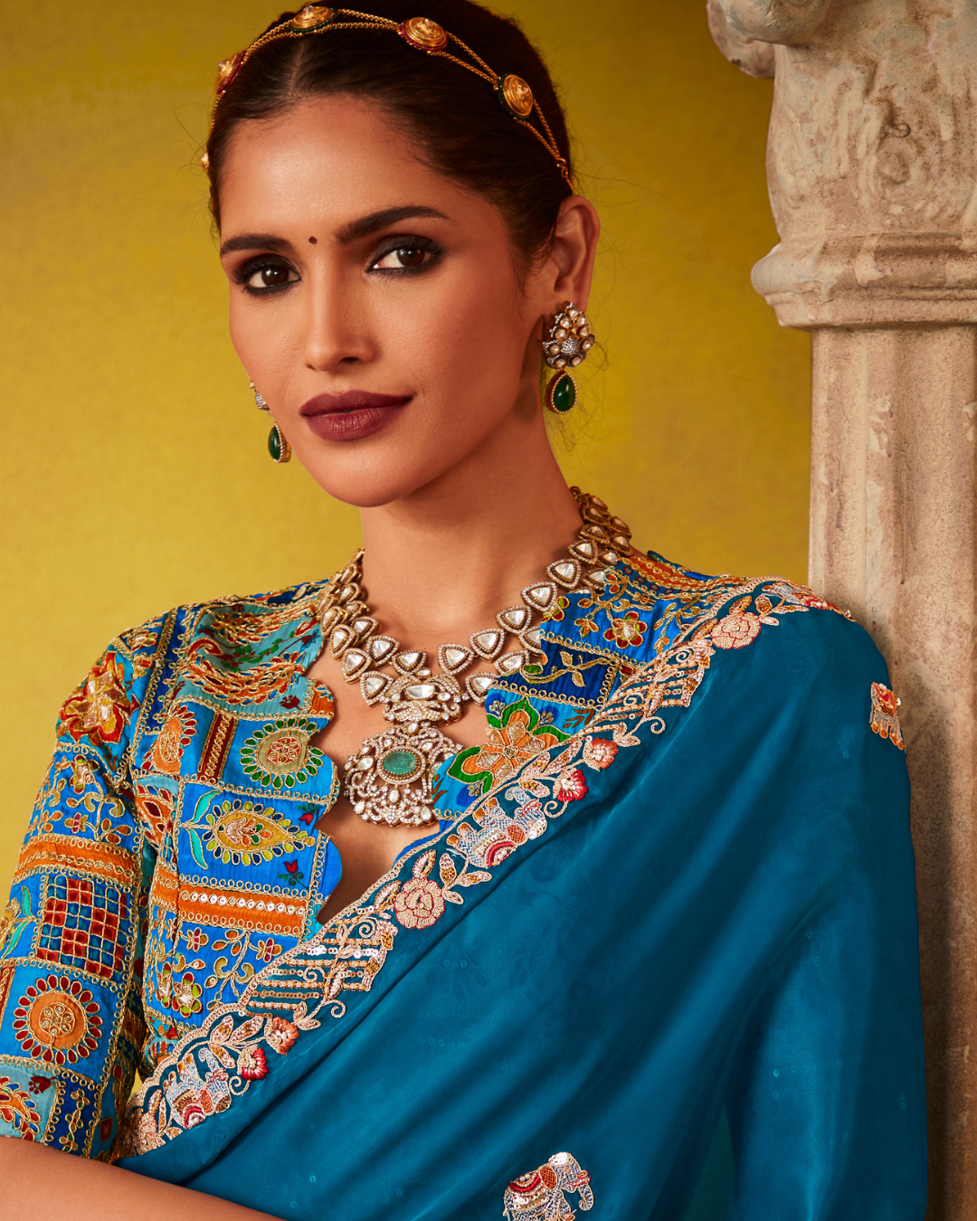 Blue Glass Tissue Designer Saree