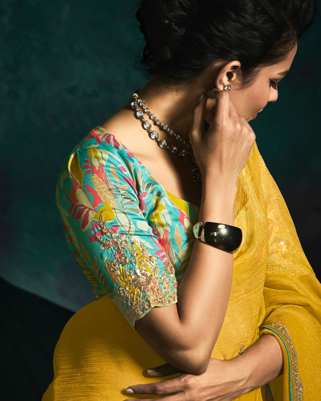 Yellow Sequin  Work Party Wear Saree