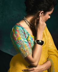 Yellow Sequin  Work Party Wear Saree