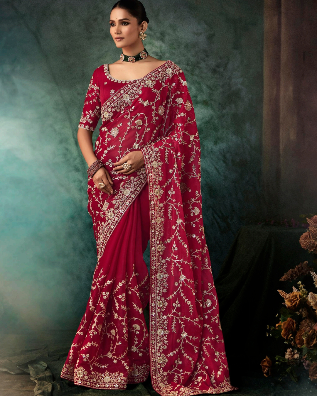 Red Georgette Designer Saree
