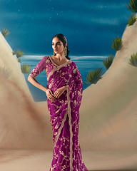 Purple Satin Organza Designer Saree