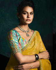Yellow Sequin  Work Party Wear Saree