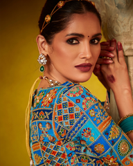 Blue Glass Tissue Designer Saree