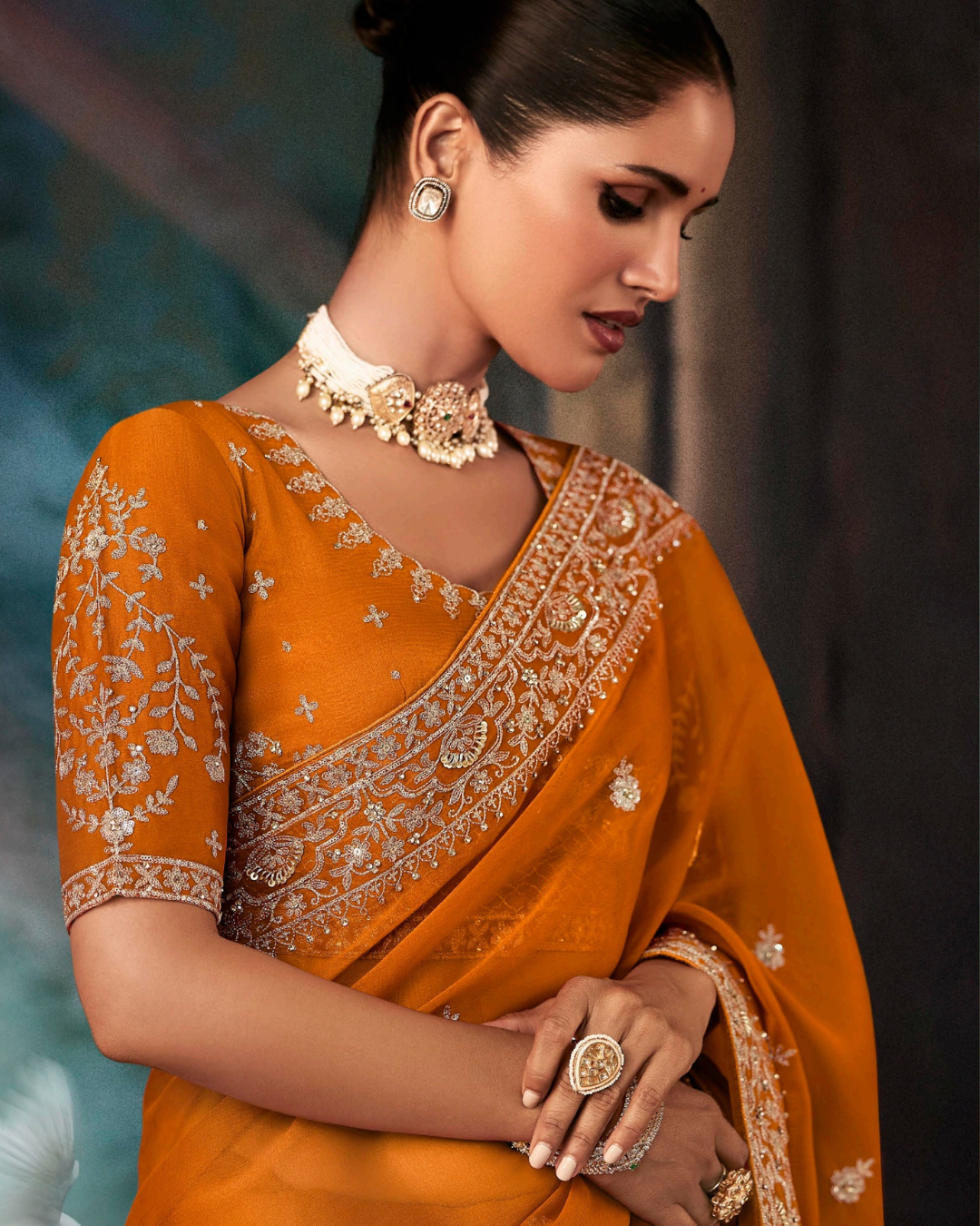 Orange Georgette Designer Saree