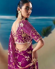 Purple Satin Organza Designer Saree