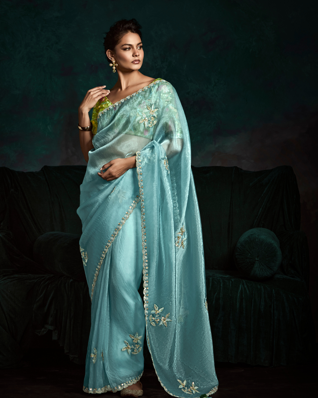 Beautiful Light Blue Sequin Work Saree