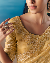 Light Yellow Satin Organza Saree