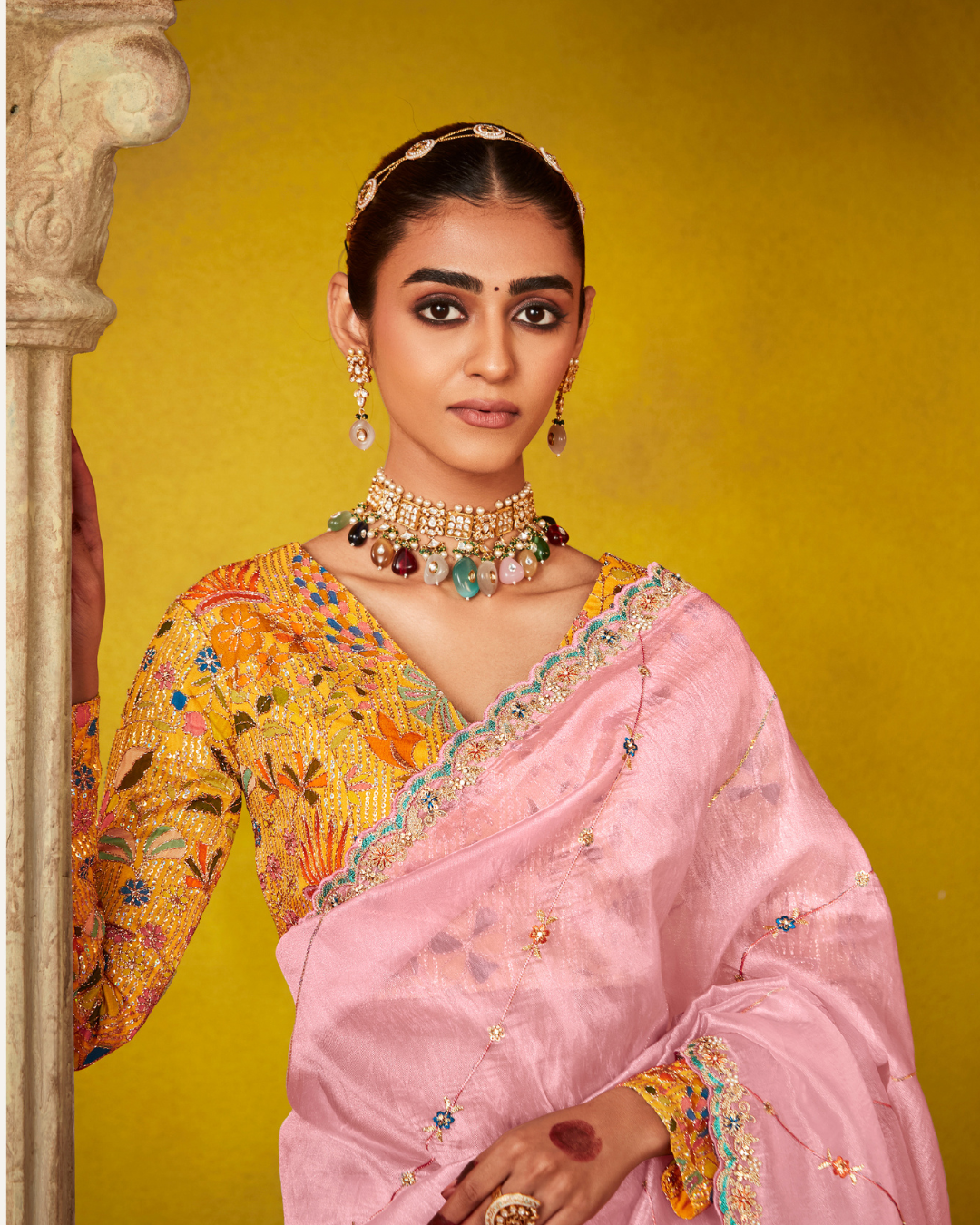 Pink Glass Tissue Party Wear Saree