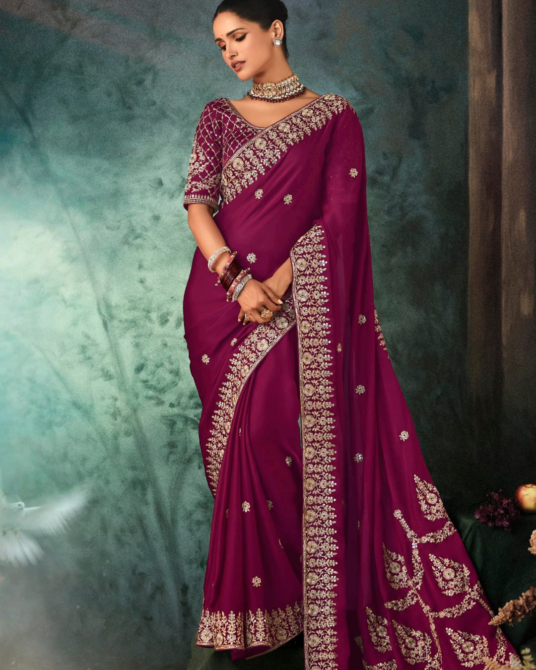 Purple Georgette Designer Saree