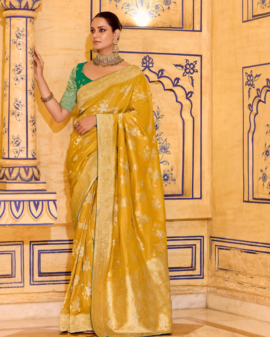 Beautiful Yellow Crepe Silk Saree