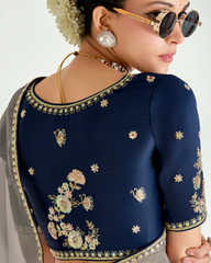 Deep Blue Organza Tissue Designer Saree