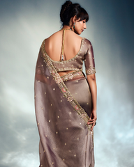 Grey Pure Ho Tissue Organza Saree