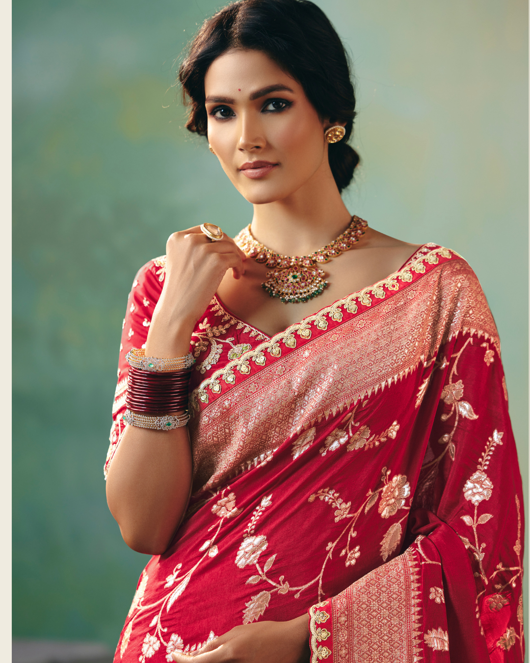 Red Dola Viscose Silk Designer Saree