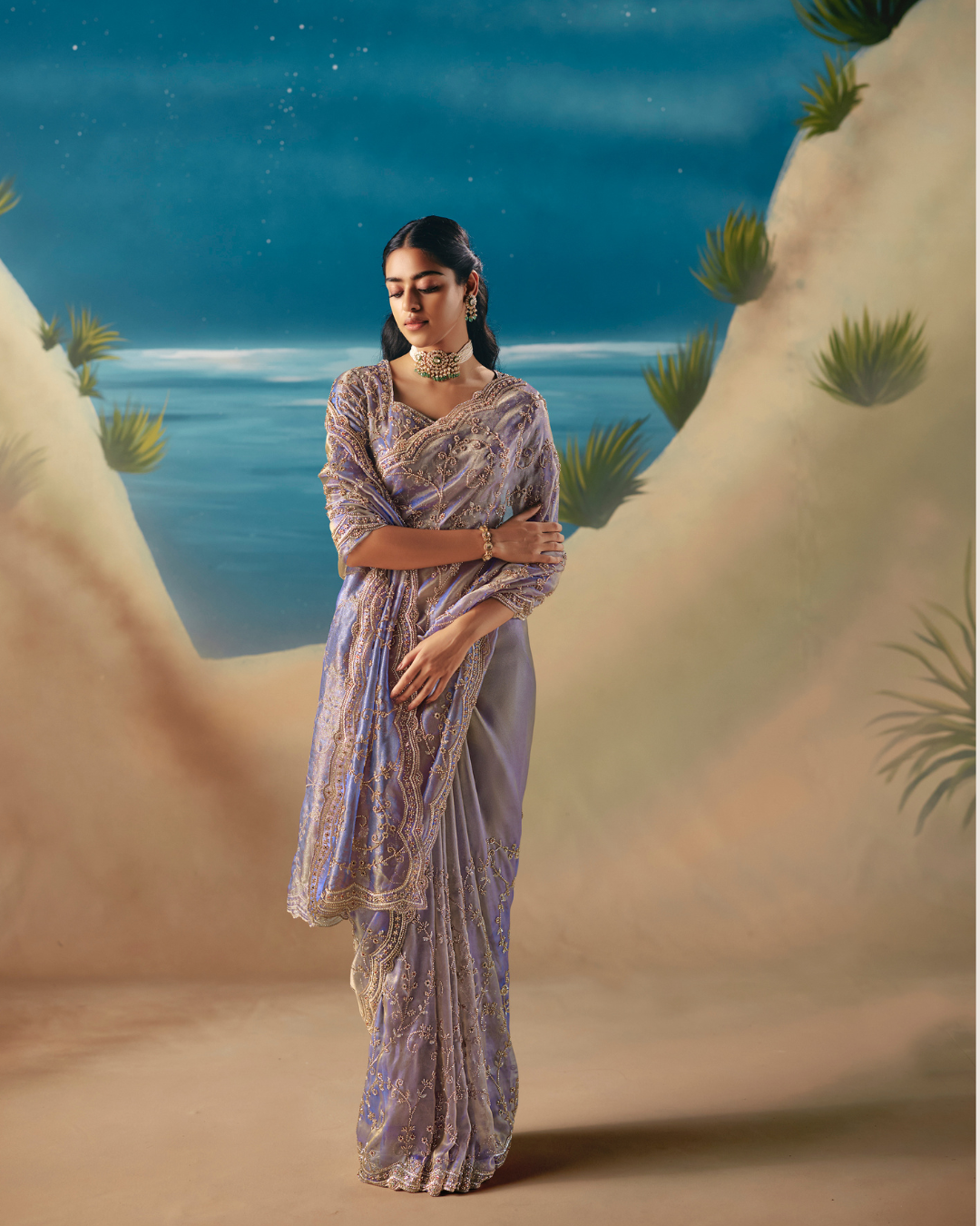Light Purple Satin Organza Saree