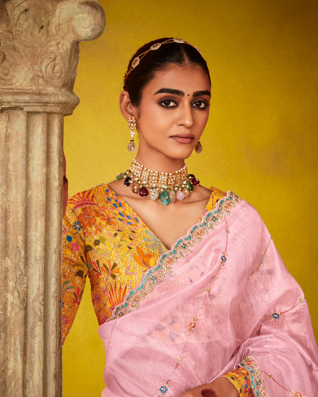 Pink Glass Tissue Party Wear Saree