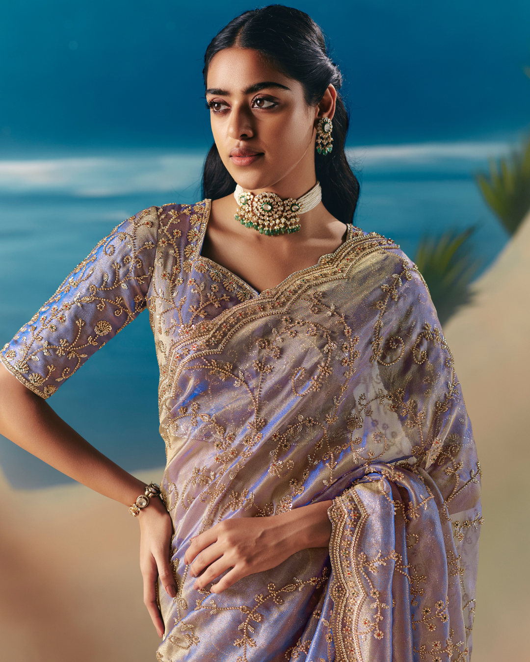 Light Purple Satin Organza Saree