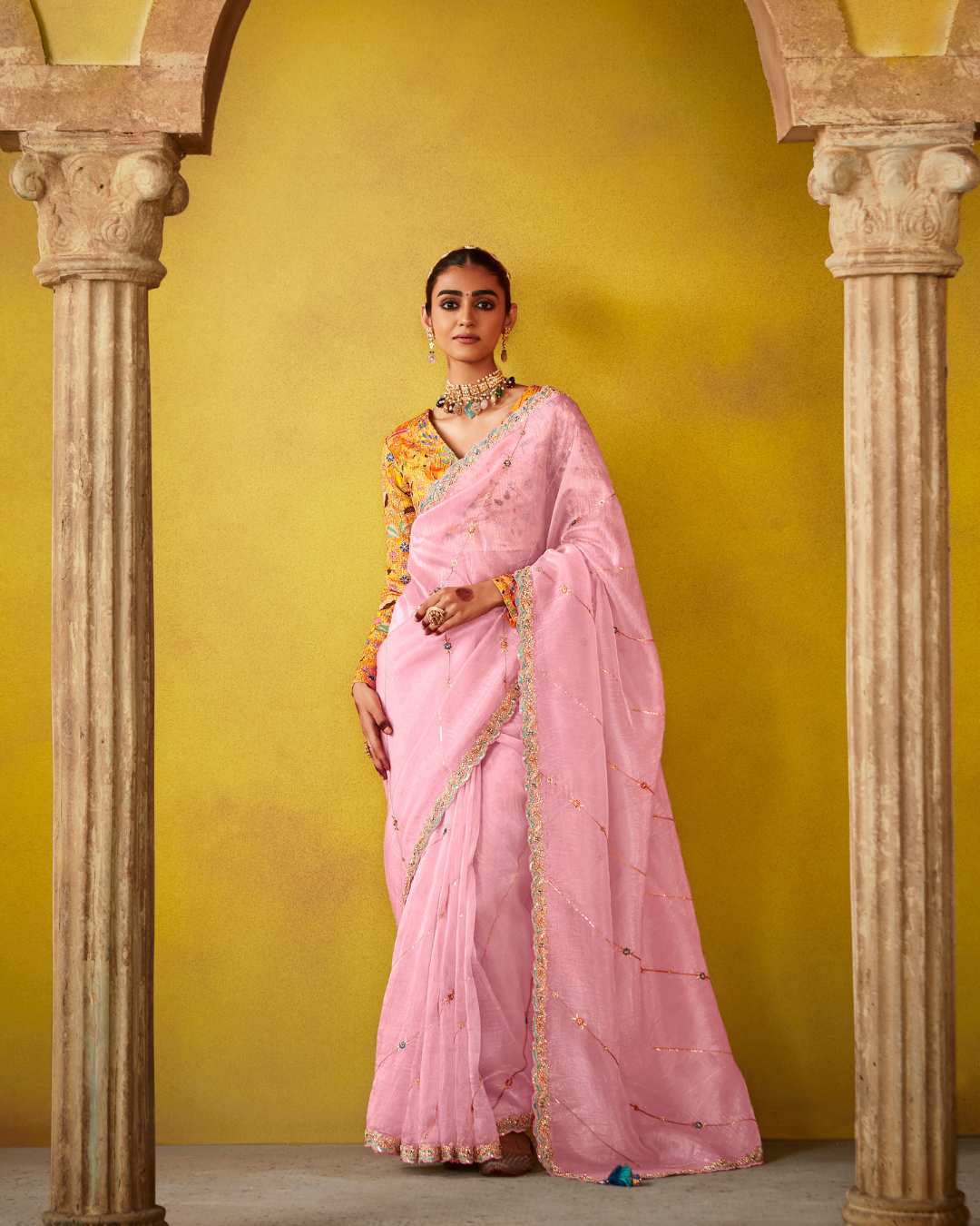 Pink Glass Tissue Party Wear Saree