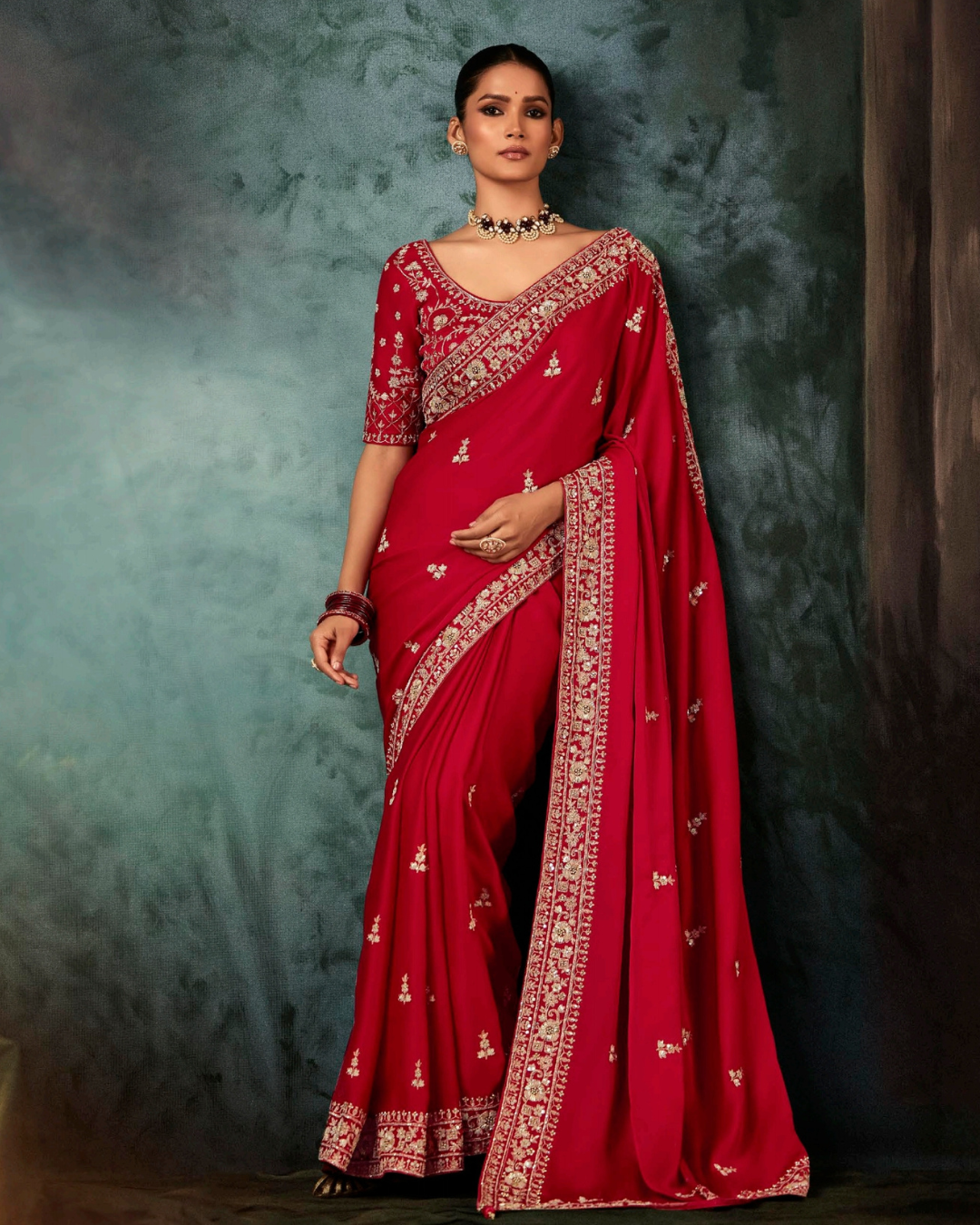 Red Georgette Designer Saree