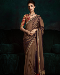 Brown Sequin Work Party Wear Saree