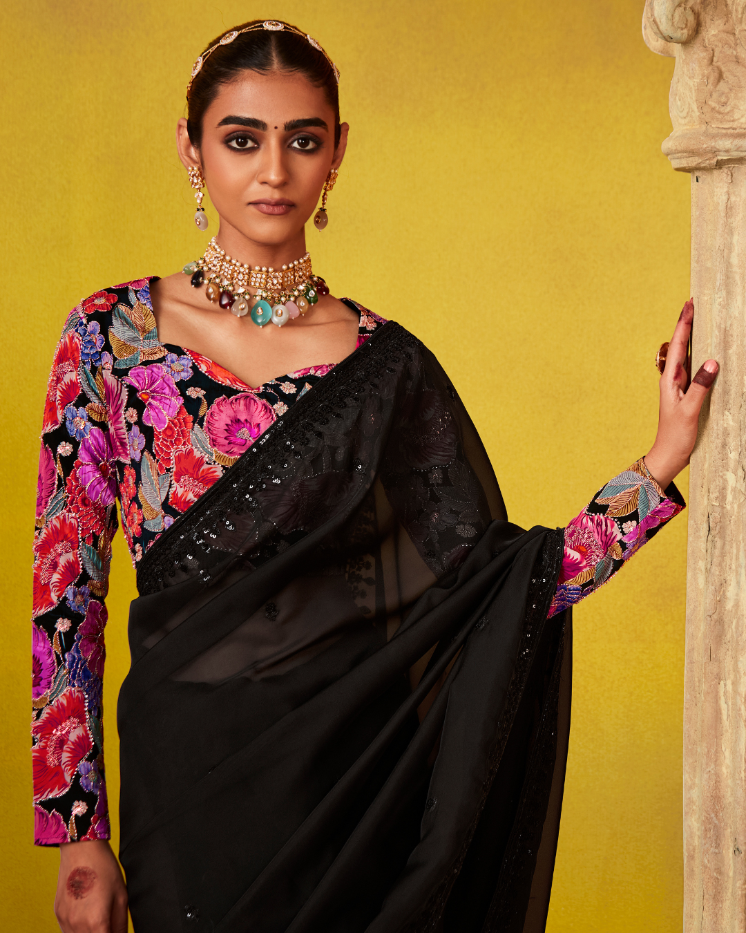 Designer Black Glass Tissue Saree