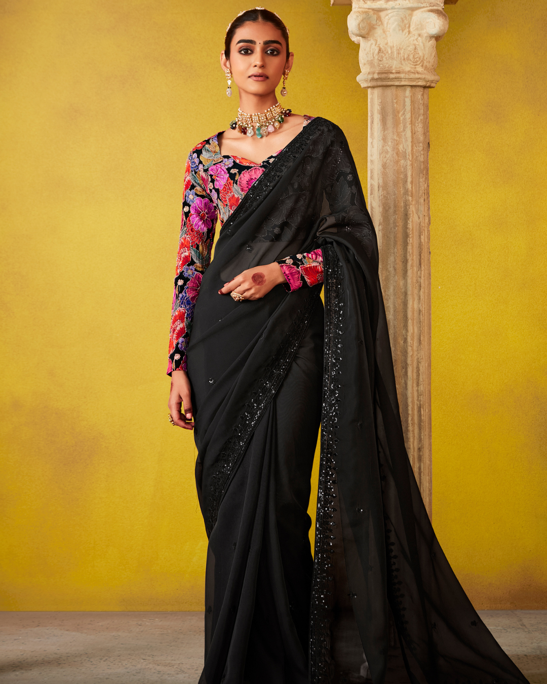 Designer Black Glass Tissue Saree