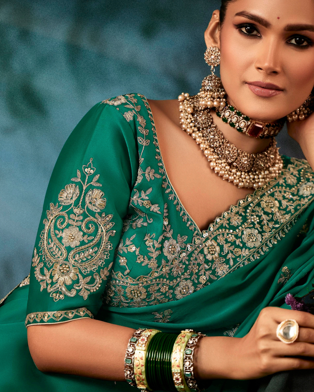 Green Georgette Designer Saree