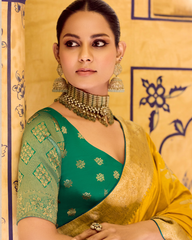 Beautiful Yellow Crepe Silk Saree