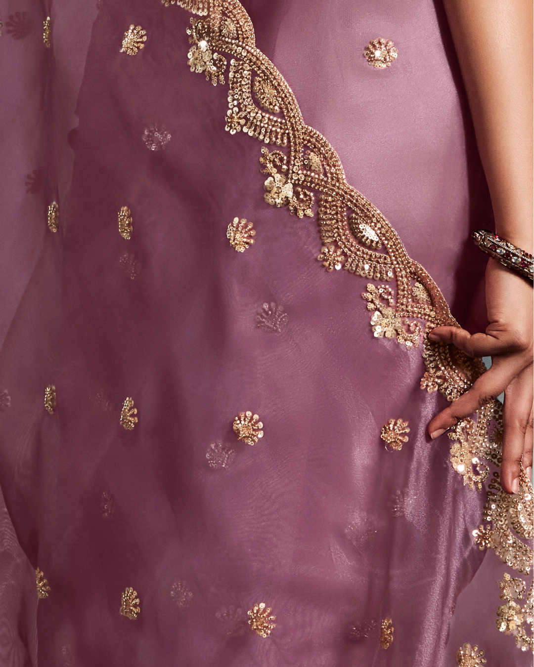 Lavender Pure Ho Tissue Organza Saree