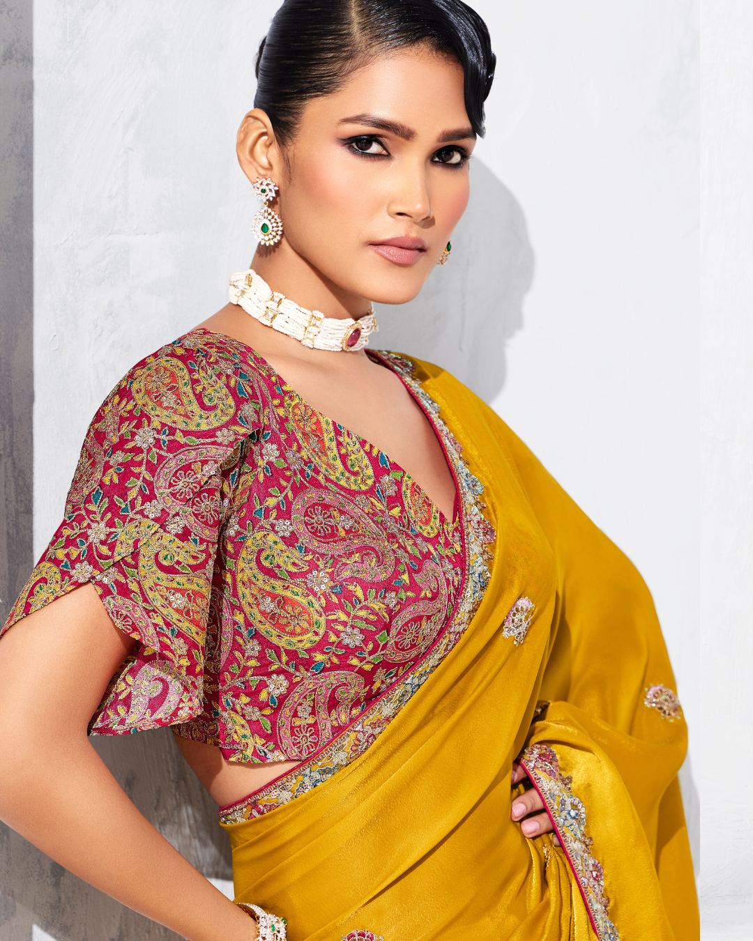 Yellow Glass Tissue Organza Designer Saree