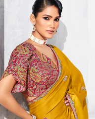 Yellow Glass Tissue Organza Designer Saree