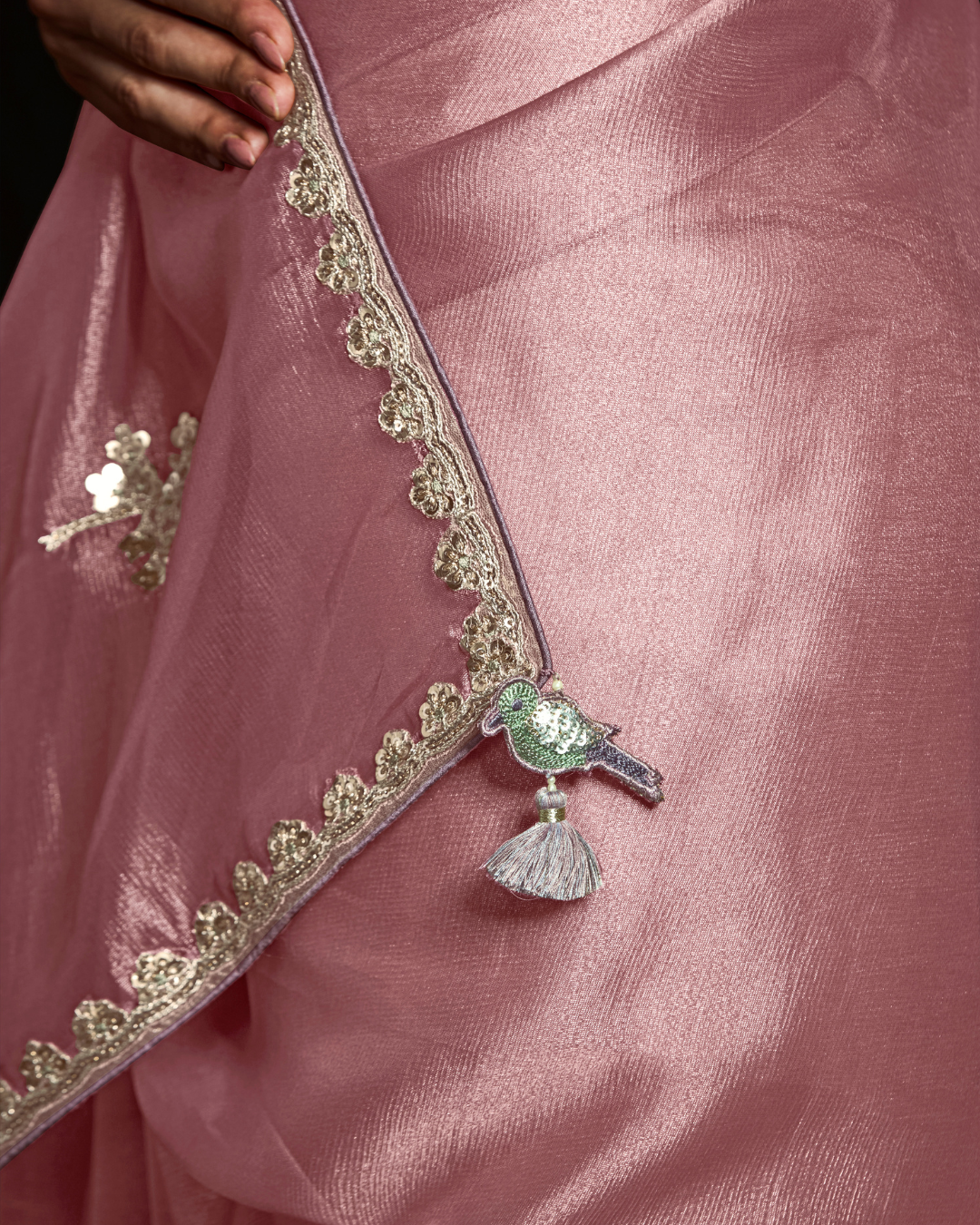 Pink Sequin Work Party Wear Saree