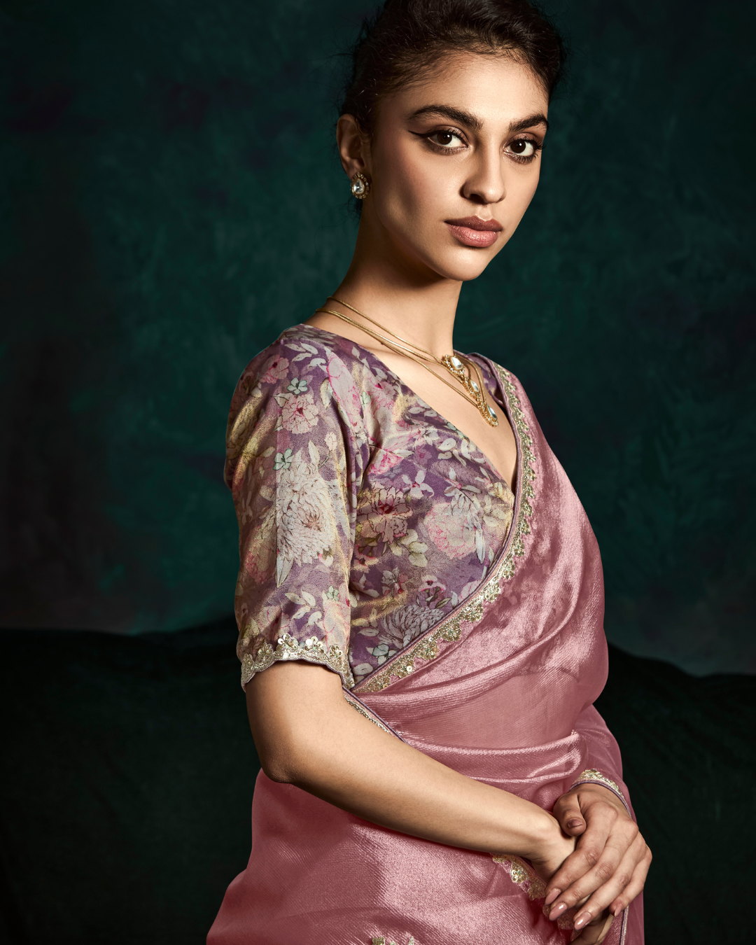 Pink Sequin Work Party Wear Saree