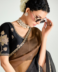 Designer Black Organza Tissue Saree